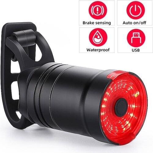 Bicycle Brake Light Smart Auto Sensing Braking Rear Light USB Rechargeable IPx6 Waterproof LED Lamp Bike Seatpost Saddle Mount
