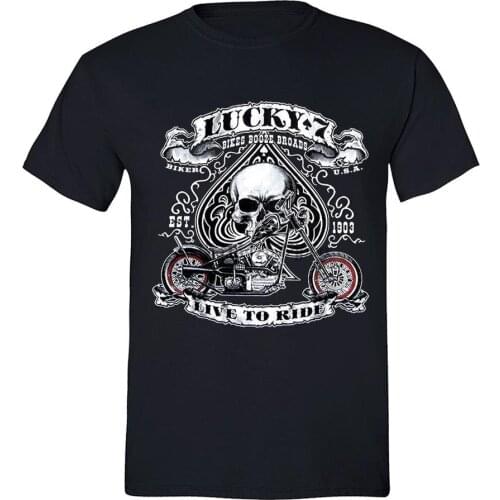XtraFly Apparel Mens Lucky Number 7 Tee Live to Ride Motorcycle Sugar Skull Spade Gift Mens Crewneck T shirt