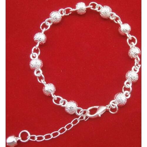 Matte Beads Ball Linked Adjustable Small Chain Silver Plated Bracelets for Women