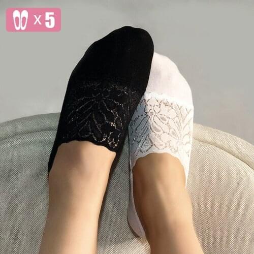 Invisible Lace Tracks Womens Socks 5 Pairs Cute Low Ankle Stockings No-Show Flat Shoes Socks Secret Home Slippers Women Summer