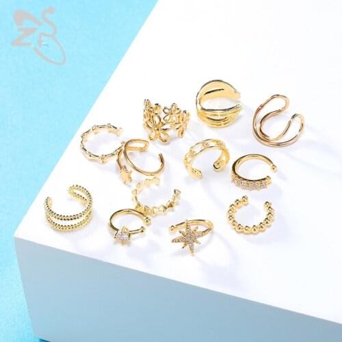 ZS 12PCS/Set Punk Women Clip Earrings Without Ear Hole Simple Retro Romantic Cartilage Hip Hop U-shaped Double-layer Jewelry