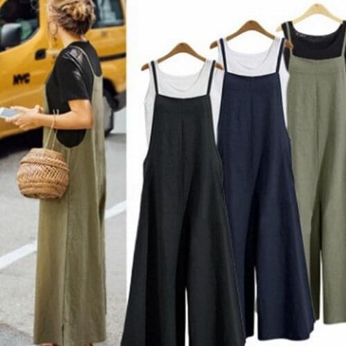 Ladies spring and summer high waist wide leg overalls students loose slim casual solid color simple suspenders jumpsuit
