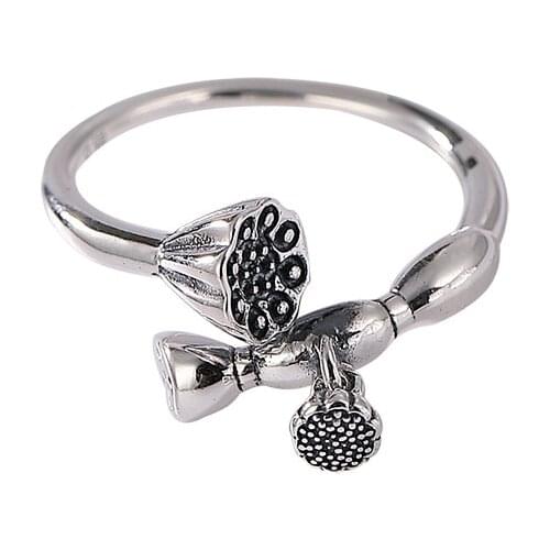 S990 pure silver ring personalized distressed vintage Prime silver lotus seedpod lotus root womens sterling silver open ring