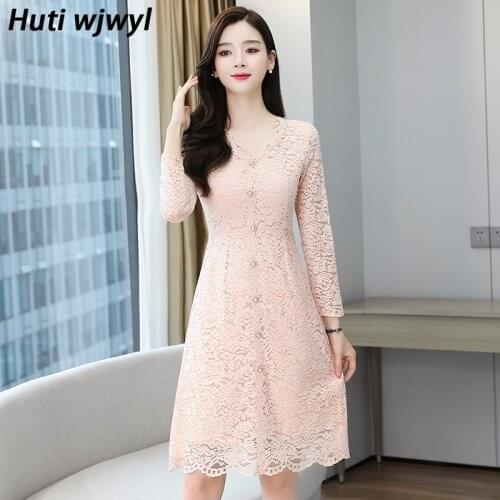 2021 Vintage Lace Sexy Midi Dress Autumn Winter 3XL Plus Size Solid V-Neck Club Dress Women Bodycon Pink Party Elegant Vestidos