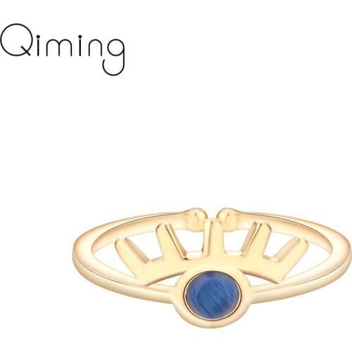 Gold fashion Crown Crystal Blue Evil Eyes Ring Adjustable Open Finger Ring for Women Birthday Gift Party Halloween Lucky Jewelry