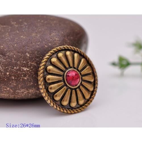 10pc 26X26MM Beauty Tribal RED Turquoise Antique Brass Bohemian Flower Leathercraft Conchos