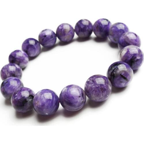 12.5mm Genuine Natural Purple Charoite Crystal Charm Bracelet Women Female Stretch Round Beads Charming Bracelet Just One