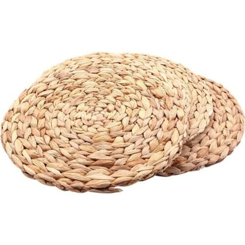 4Pc Natural Water Gourd Woven Placemat Round Woven Rattan Table Mat Water Gourd Placemat Round Pad Woven Green Tropical Wedding