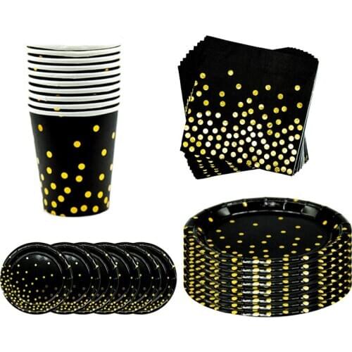 60pcs black dot disposable tableware party decorations black dot party bundles for 20 people gold disposable plates cups napkins