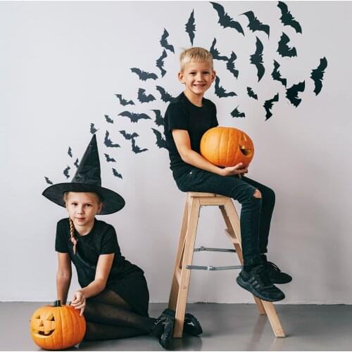 Aonsen 80 PCS Halloween Decorations 3D Scary Bats Wall Stickers For Home Window Decor Art Wall Decals Party Supplie