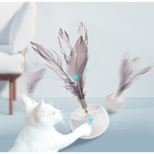 Automatic Pet Cat Toy Feather Ball Electric Cat Rolling Teaser Feather Wand Cat Toys Interactive Rotating Ball Funny Stick