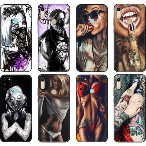 Black tpu Case For Honor 8a Prime 8s 9 10X Lite 9A 9C 9X Premium Pro 9S Case Cover Sexy Sleeve Tattoo Girl Newly Arrived