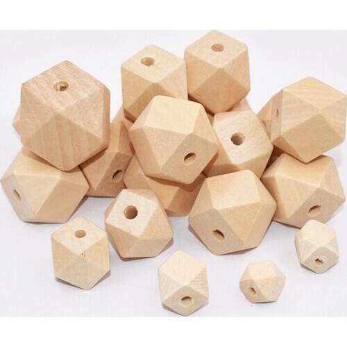 Wood Beads Wooden Faceted Hexagon Octagonal Natural Loose Unfinished Geometric Spacer Charms For DIY Jewelry Necklace Making Kid