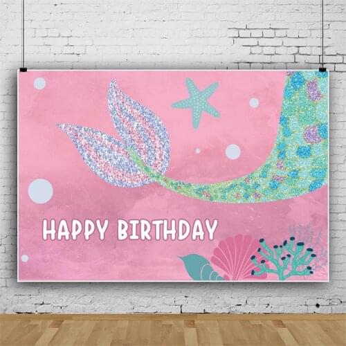 Little Mermaid Backdrop Cartoon Girls 1st Birthday Party Background Under the Sea Photography Glitter Fishtail Photo Studio