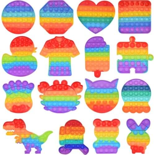 100pcs/lot Rainbow Push Bubble Fidget Sensory Toy for Autisim Special Needs Anti-stress Game Stress Relief Squishy