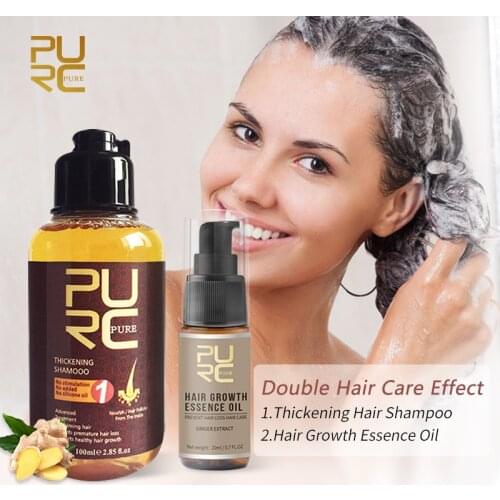 PURC 2 Pcs Ginger Hair Growth Shampoo Oil Set Thickener Hair Scalp Treatments Care Serum Women Men For Hair Growth Products