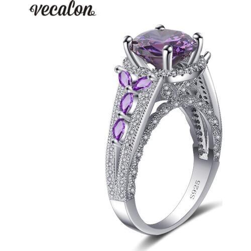 Vecalon Vintage Flower ring 925 Sterling silver 4ct AAAAA Zircon Party wedding band rings For women men Dropshipping Jewelry
