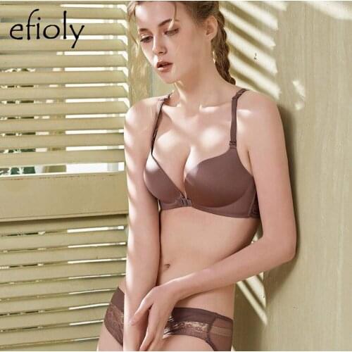 EFIOLY NT19A0052 Gathered No Steel Ring Bra Set Sexy Lace Beauty Back Ladies Bra Set Front Buckle Gathered Underwear Set