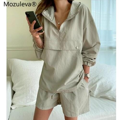 Mozuleva Summer Tracksuit Womens Suit 2 Pieces Set Hooded Long Sleeve Hoodies And Shorts 2021 Spring Female Sets Casual Suits