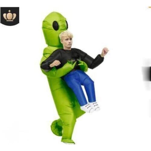 Alien Mascot Costume Green Alien Carrying Human Adult Inflatable Costume Anime Cosplay For Man Women Halloween Costume