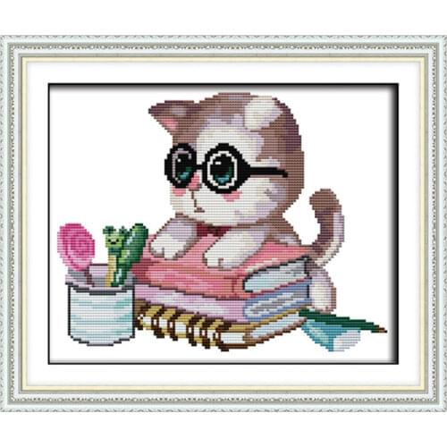 A cat that loves learning cross stitch kit animal18ct 14ct 11ct count print stitching embroidery DIY handmade needlework plus