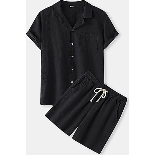 Summer Chinese Sets Traditional Men Clothing 2pcs Set Short Sleeve T-shirt Shorts Suit Mens Cotton Linen Casual Suit 2021