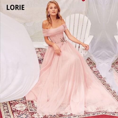 LORIE Prom Dress 2021 Pink Strapless Pleats Cap Sleeves Evening Celebrity Gown Party Dresses for Women vestido de fiesta largo
