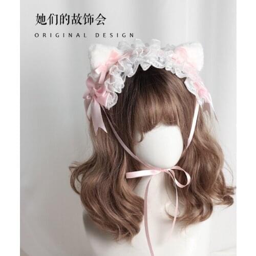 Sweet Lolita Girl Removable Cat Ears Lace Hairpin Kawaii Hair Clip Edge Clamp Handmade Side Clip Cute Headband Cosplay Headwear
