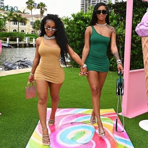 HAOYUAN Night Club One Shoulder Mini Dress Birthday Party Wear Women Clothing Fall Outfits Sexy Streetwear Y2k Bodycon Dresses