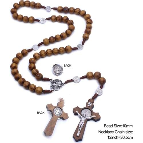 Fashion Handmade Round Beads Catholic Rosary Cross Religious Wooden Beads Mens Necklace Pendant Gift Home Decoration Supplies