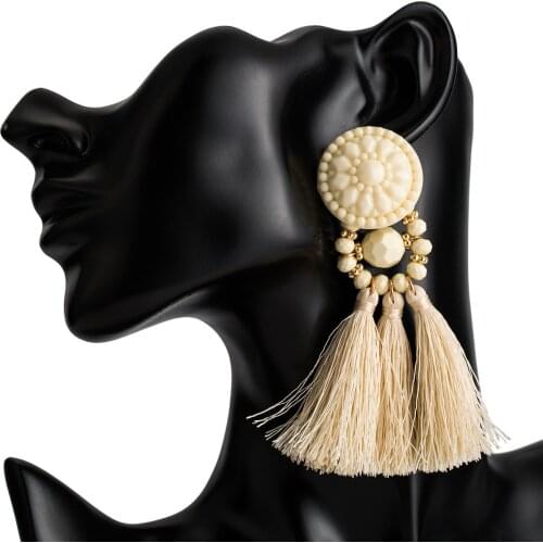 Trendy exaggerated multi layer earrings with alloy handmade tassel earrings simple resin bohemian earrings for party girls