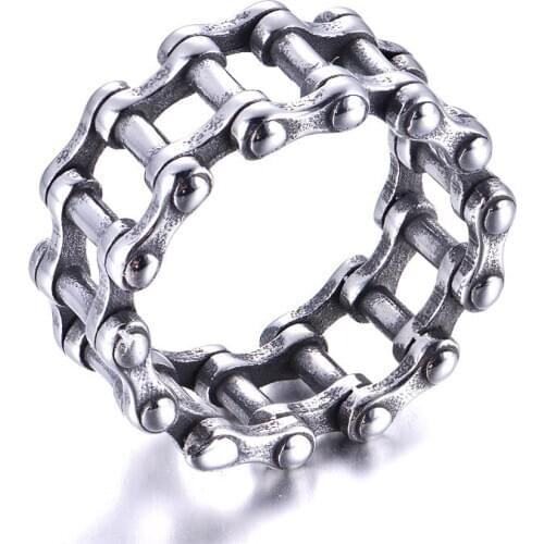 Personality Motorcycle Chain Rings Men Stainless Steel Vintage Silver Bicycle Chain Ring Motor Biker Men Ring