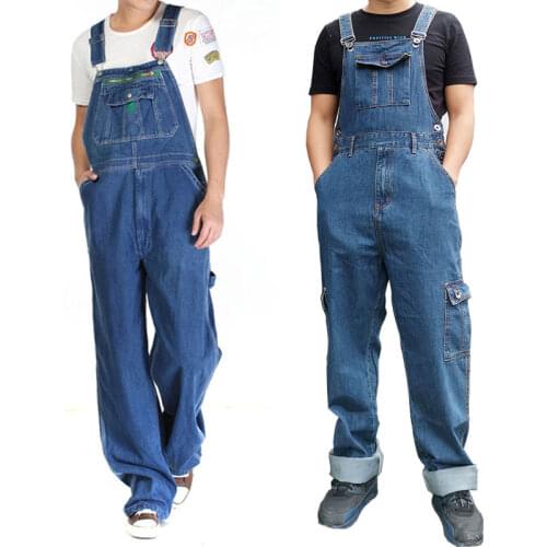 2021 Mens Denim Overalls Jumpsuit Large size Strap Straight Pants Blue Jeans Mens Plus Size Work Clothes More sizes 30-48 50