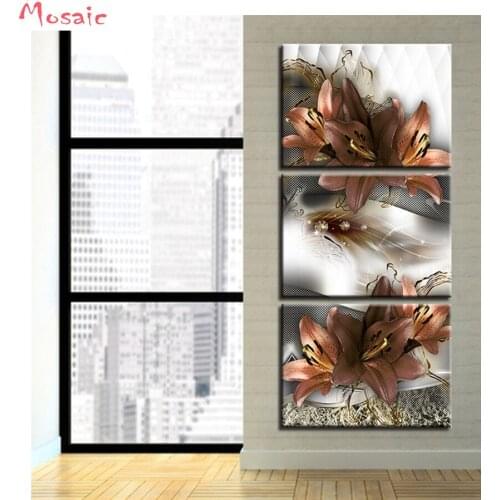 Wall Painting 5D Diy Diamond Painting 3 Pieces Lilies Flowers Diamond Embroidery sale mosaic Painting,puzzles 5d Diamond,arts