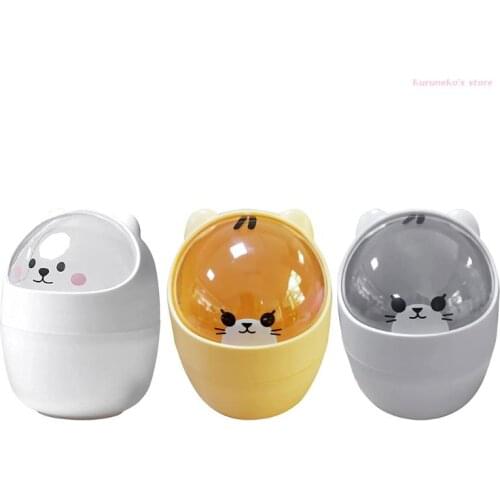 Mini Desktop Trash Can Multifunctional Reusable Storage Bin for Office Kids Bedroom Cartoon Animals Rubbish Storage Bin Garbage