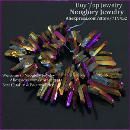 Raw Titanium Purple/Gold Quartz Crystal Points Sticks Druzy Pendant Spikes Rainbow Electroplated Drilled Briolettes Beads