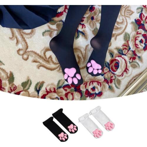 3D Cat Paw Socks Fashion Fishnet Black White Stockings Casual Thighs Higher Than Knee Sexy Girl Pink Anime Cute Soft Paw Socks