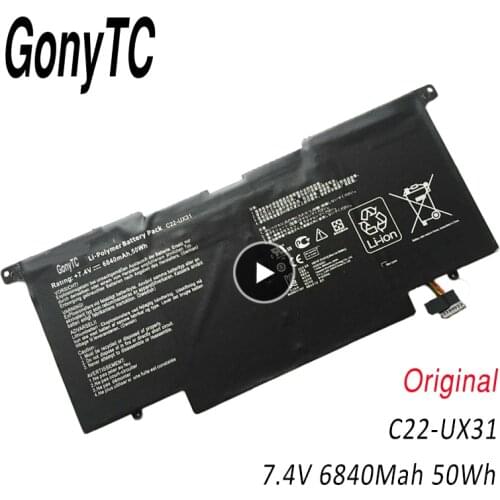 GONYTC Original New C22-UX31 Laptop Battery for ASUS Zenbook UX31 UX31A UX31E UX31E-DH72 C22-UX31 C23-UX31 7.4V 50WH/6840mAh