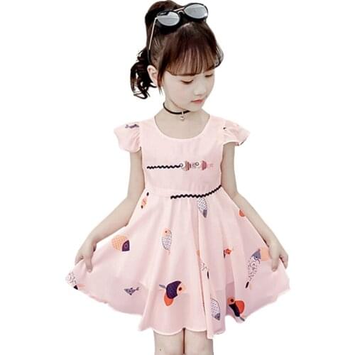 Dresses For Girls Fish Pattern Party Dress For Girls Summer Party Dress For Children Casual Style Girls Clothes 6 8 10 12 14