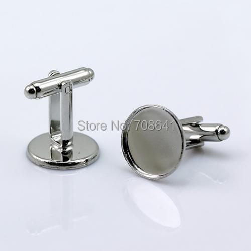 Blank Cufflinks Settings with Round Strong Bezel Cabochons Bases Mens Metal Cuff links DIY Findings Rhodium tone Plated