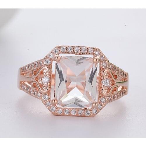 Luxurious Large White Square Cubic Zirconia Ring Fashion Austrian Crystal Rose Gold Princess Ring For Female Wedding Band Gift
