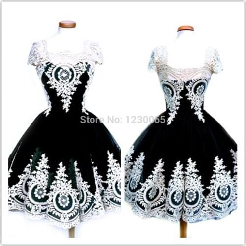 Sexy cap sleeve lace appliques black tulle short prom gown 2018 real photos vestidos Party prom ball gown bridesmaid dresses