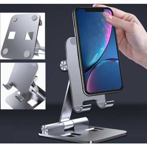 Aluminium Alloy Dual Foldable Desktop Rotary Tablet Stand Mobile Phone Holder Mount Bracket for -iPhone for iPad for Cellphones
