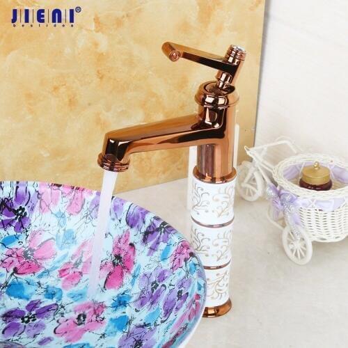 JIENI Bathroom Basin Faucet 1 Handle Ross Golden Ceramic Basin Sink Bathroom Deck Mount Single Hole Ceramic Faucet Mixer Tap