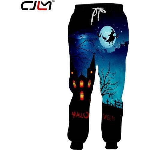 CJLM Halloween Funny Broom Witches Mens 3D Sweatpants Man Castles Pants Printed Creative Pattern Unisex Clothes
