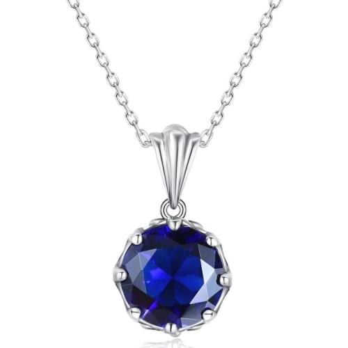 Szjinao Real 925 Sterling Silver Cute Flower Pendant Blue Sapphire Women Necklace Pendants Office Female Silver Jewelry Engrave