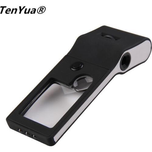 TenYua Multifunctional Handheld 6 in 1 LED Pocket Magnifier 3X 10X Jeweler Magnifier 55X Microscope with 4 Speed Switch UV Light
