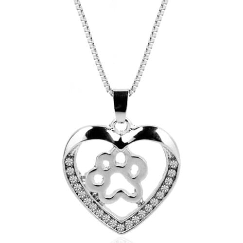 I Love My Dog Forever In My Heart Puppy Dog Cat Paw Pet Love Heart Crystal Pendant Necklace for Women