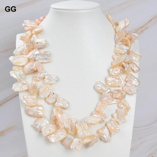 GuaiGuai Jewelry 19" 2 Strands 18mm Pink Biwa Keshi Pearl Necklace Cute For Women