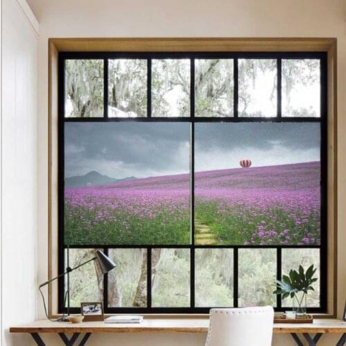 Window Film Privacy Flower Mountain Frosted Glass Sticker UV Blocking Heat Control Window Coverings Window Tint for Homedecor